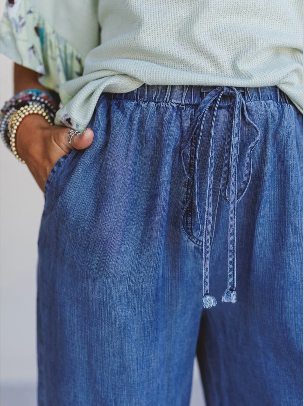 Boutique Easel Endless Journey Ruffled Hem Boho Wide Leg Pants Size M - Picture 4 of 7